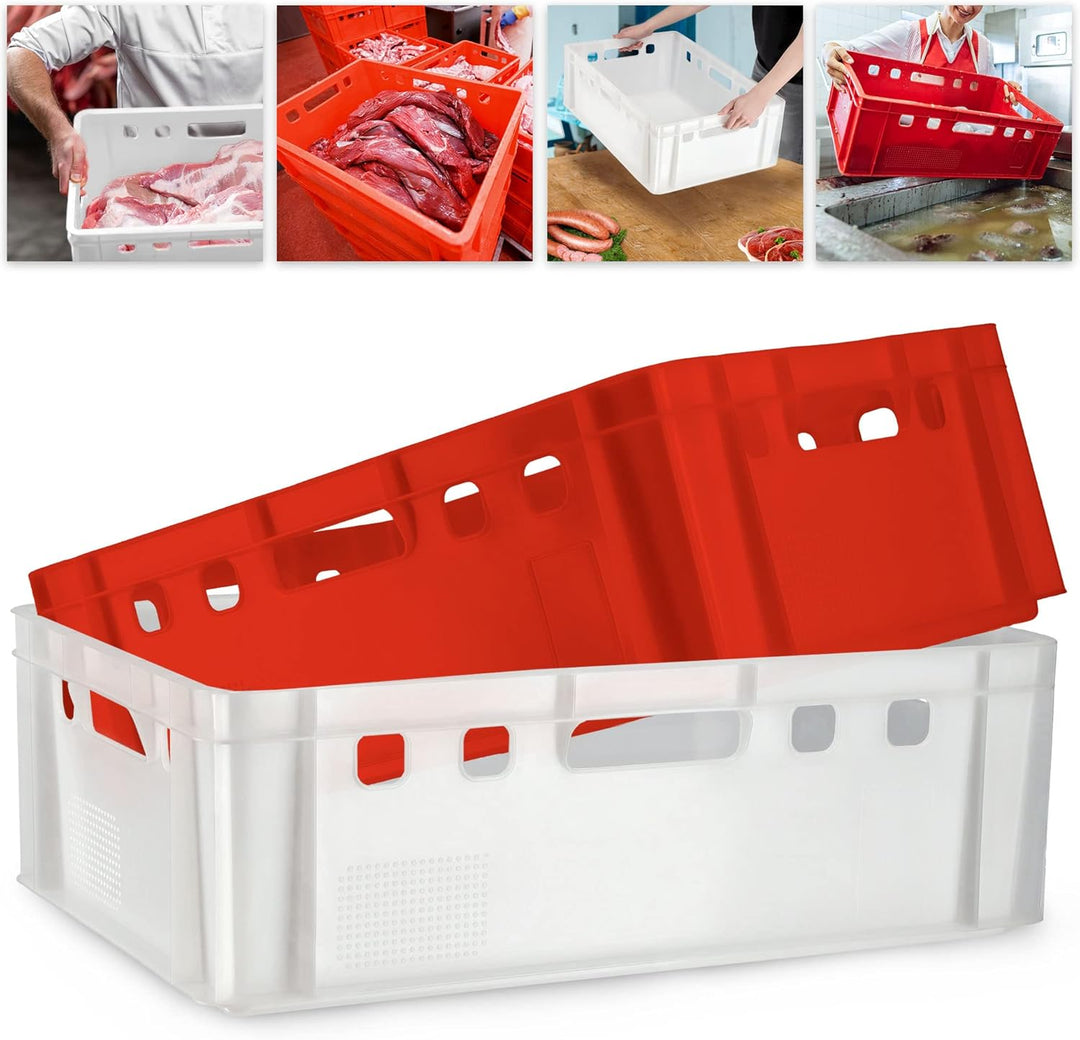 KADAX Fleischbox aus Kunststoff HDPE, Metzgerkiste 60 x 40 cm, E2 Fleischkiste mit bequemen Griffen,
