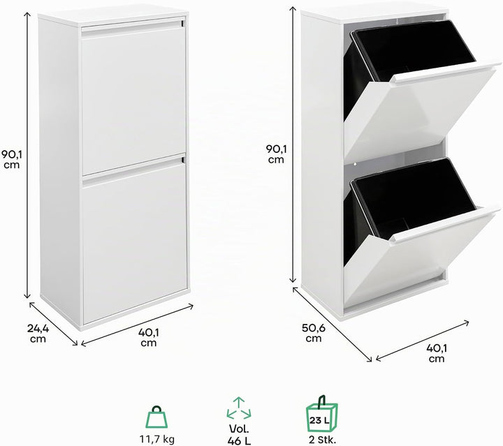 ARREGUI Basic CR401-B2 Mülltrennsystem aus Stahl | 2 Fächer Mülleimer für die Küche | 2 Fach Abfalle