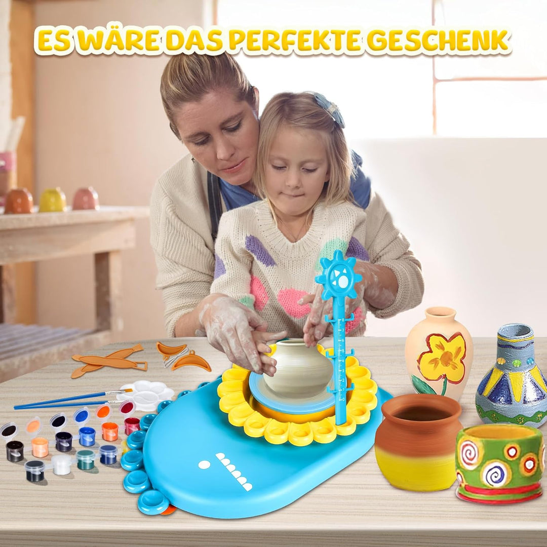 IEEILULU Töpferset für Kinder,Töpferscheibe Elektrisch, Töpfermaschine-Kunstset mit Töpferton, Farbe