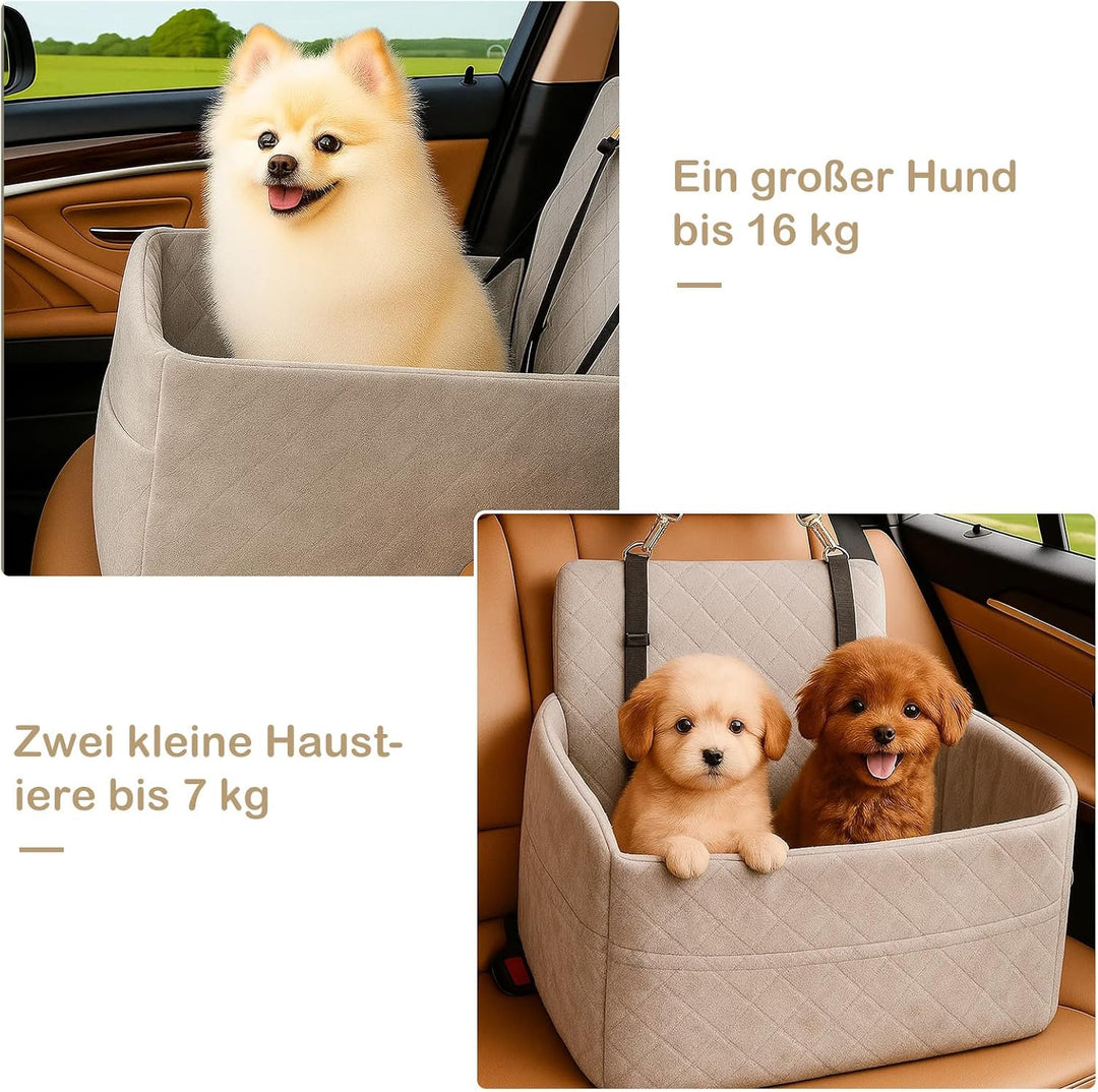 Hunde Autositz für kleine &amp; mittelgrosse bis 25kg mit Sicherheitsleine &amp; Aufbewahrungstaschen abnehm