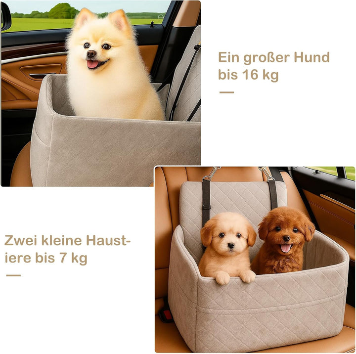 Hunde Autositz für kleine &amp; mittelgrosse bis 25kg mit Sicherheitsleine &amp; Aufbewahrungstaschen abnehm
