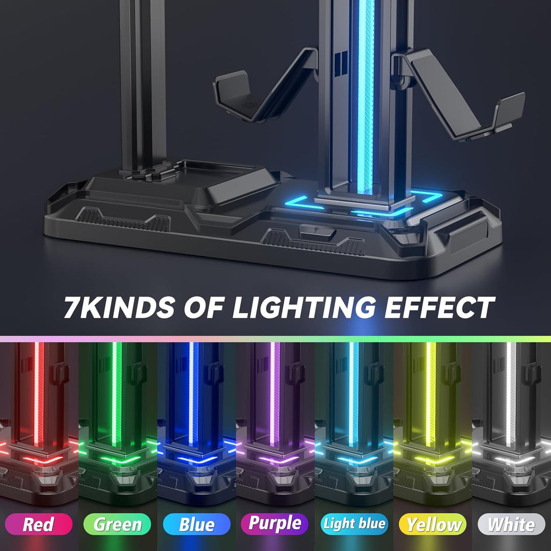 KDD Multi Gaming Headset Halterung mit 9 Lichtmodi - Drehbarer Controller Halter - Universal Kopfhör