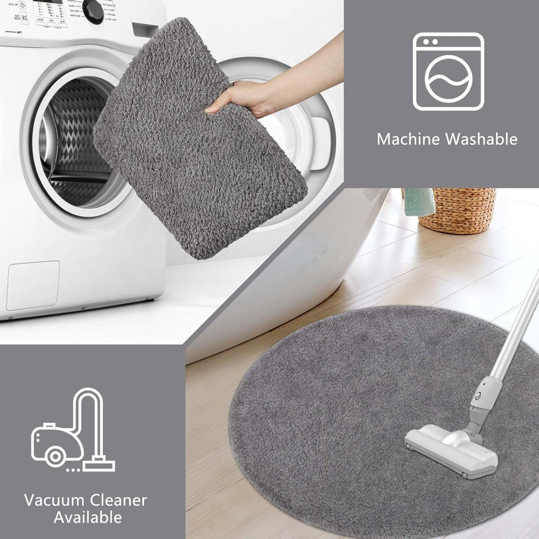 Famibay Badezimmerteppich rutschfest Badematte Waschbar Badteppich Runde 80cm Grau Weiche Badvorlege
