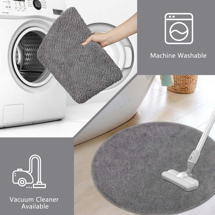Famibay Badezimmerteppich rutschfest Badematte Waschbar Badteppich Runde 80cm Grau Weiche Badvorlege