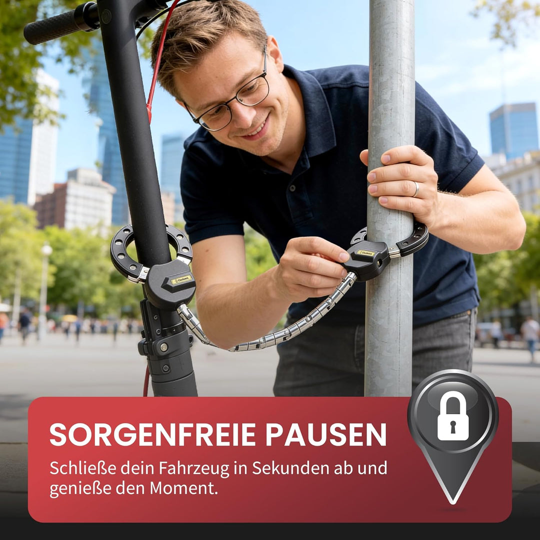 E-Scooter Schloss mit Handschellen-Kette – Handschellenschloss, Scooter-Schloss aus A3 Stahl, Ketten