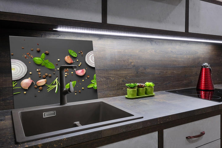 SmartDecoration Herdabdeckplatte Ceranfeldabdeckung aus Glas 60x52 cm Einteilig Motiv "Gemüse" Grau
