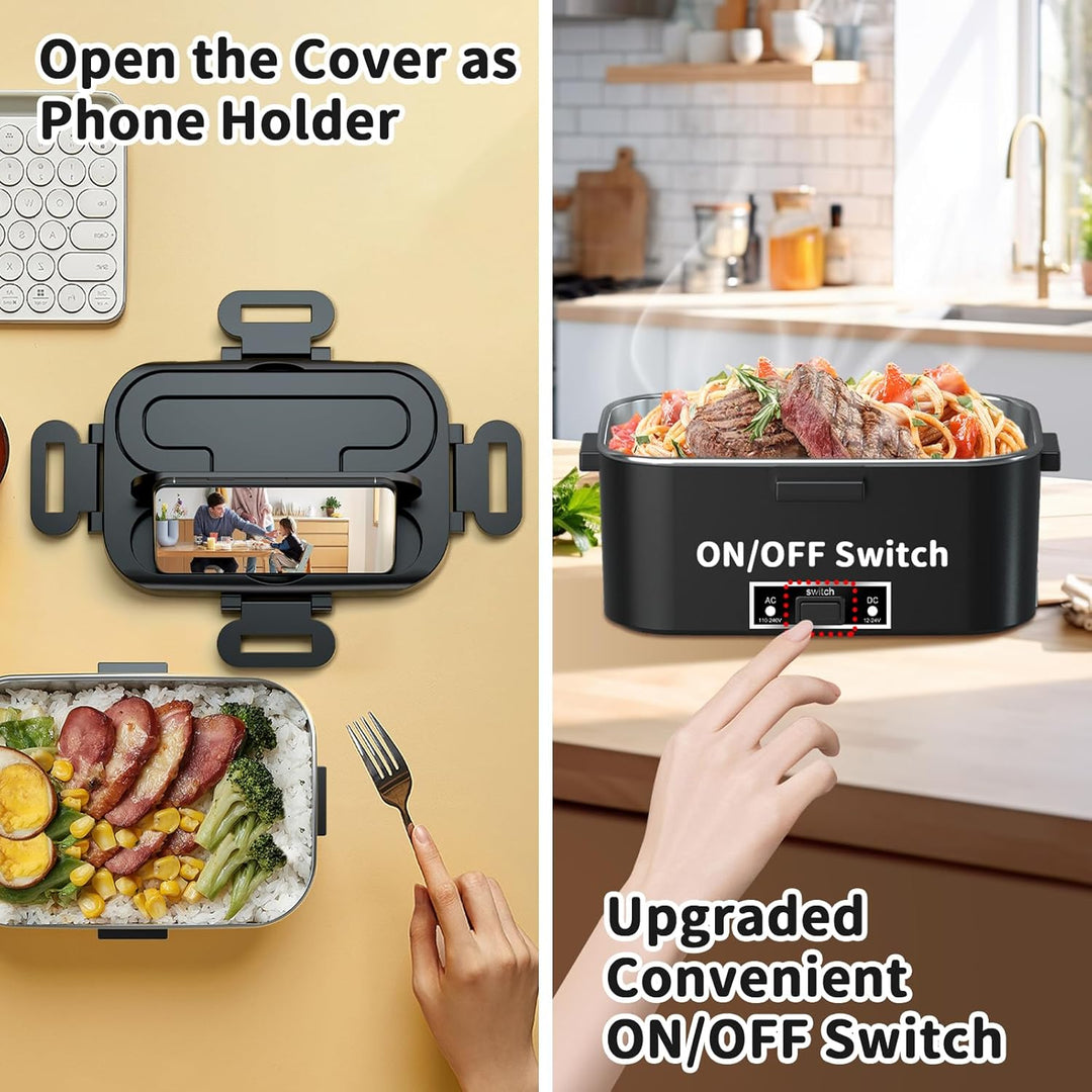 SOOOEC Elektrische Lunchbox 100W, 3-in-1 tragbare beheizte Lunchbox, Herausnehmbare Edelstahl-Brotdo