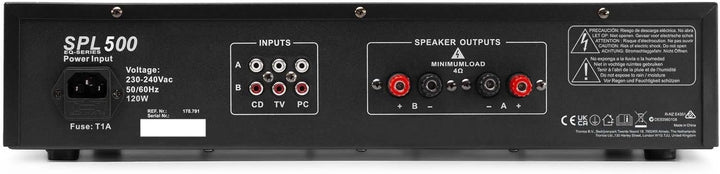 Skytec SPL 500 - Audioverstärker (2.0 Kanäle, 0,5%, 95 dB, 250 W, 82 dB, 775 mV)