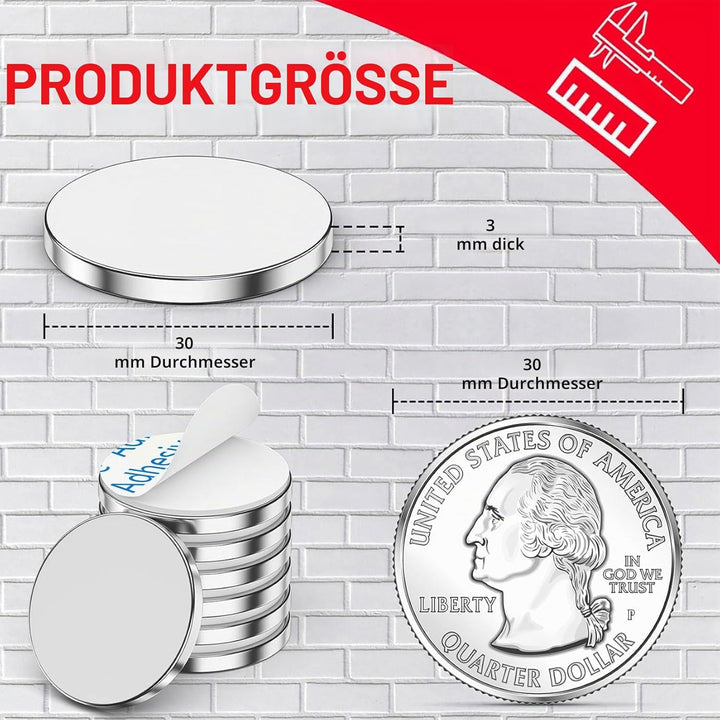 12 Stück 30 x 3 mm Starke Magnet, 8 kg Zug Neodym Magnete Extra Stark, Kühlschrankmagnete, Magnete f