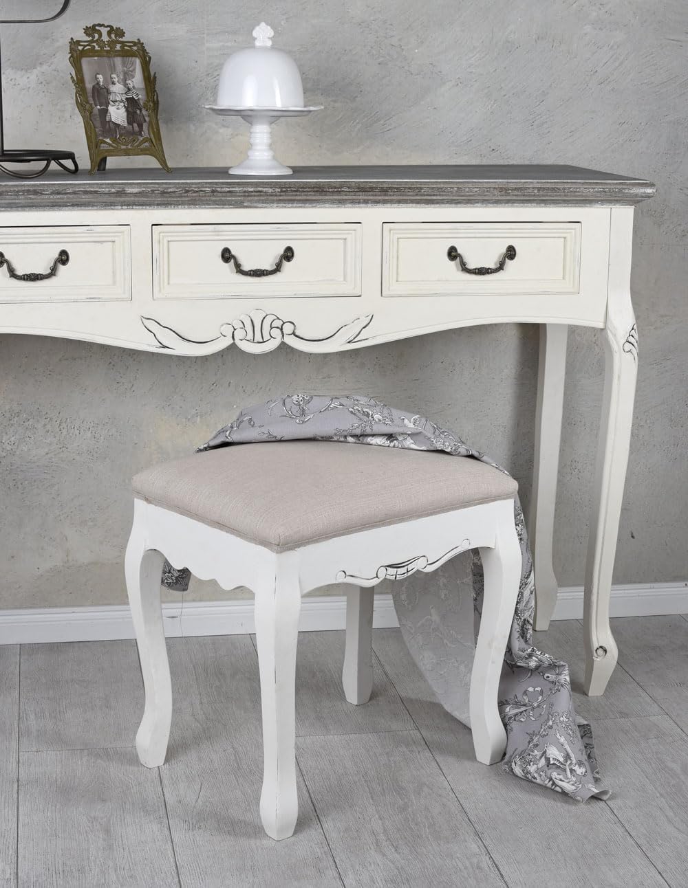 Schminktisch Hocker Weiss Sitzhocker Shabby Chic Polsterhocker 43x37cm hmb312 Palazzo Exklusiv