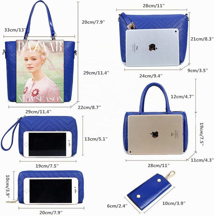AlwaySky Damen Handtaschen Set 6 Stück PU-Leder Top Griff Tasche Frauen Shopper Geldbörse Umhängetas