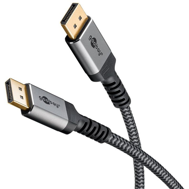 goobay DisplayPort Kabel 2.1-80 Gbit/s, DP-Kabel 16K/60Hz, 10K HDR, 3m - Sharkskin Grey, Metall-Desi