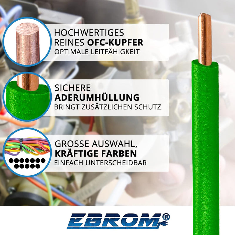 EBROM Aderleitung - Einzelader starr - PVC Leitung - Verdrahtungsleitung - H07V-U 1,5 mm² - 1,5 mm2