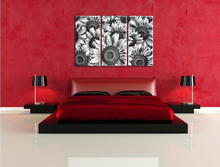 Pixxprint Sonnenblumentraum als Leinwandbild/Grösse: 3 Teilig (120x80) cm/Wandbild/Kunstdruck/fertig
