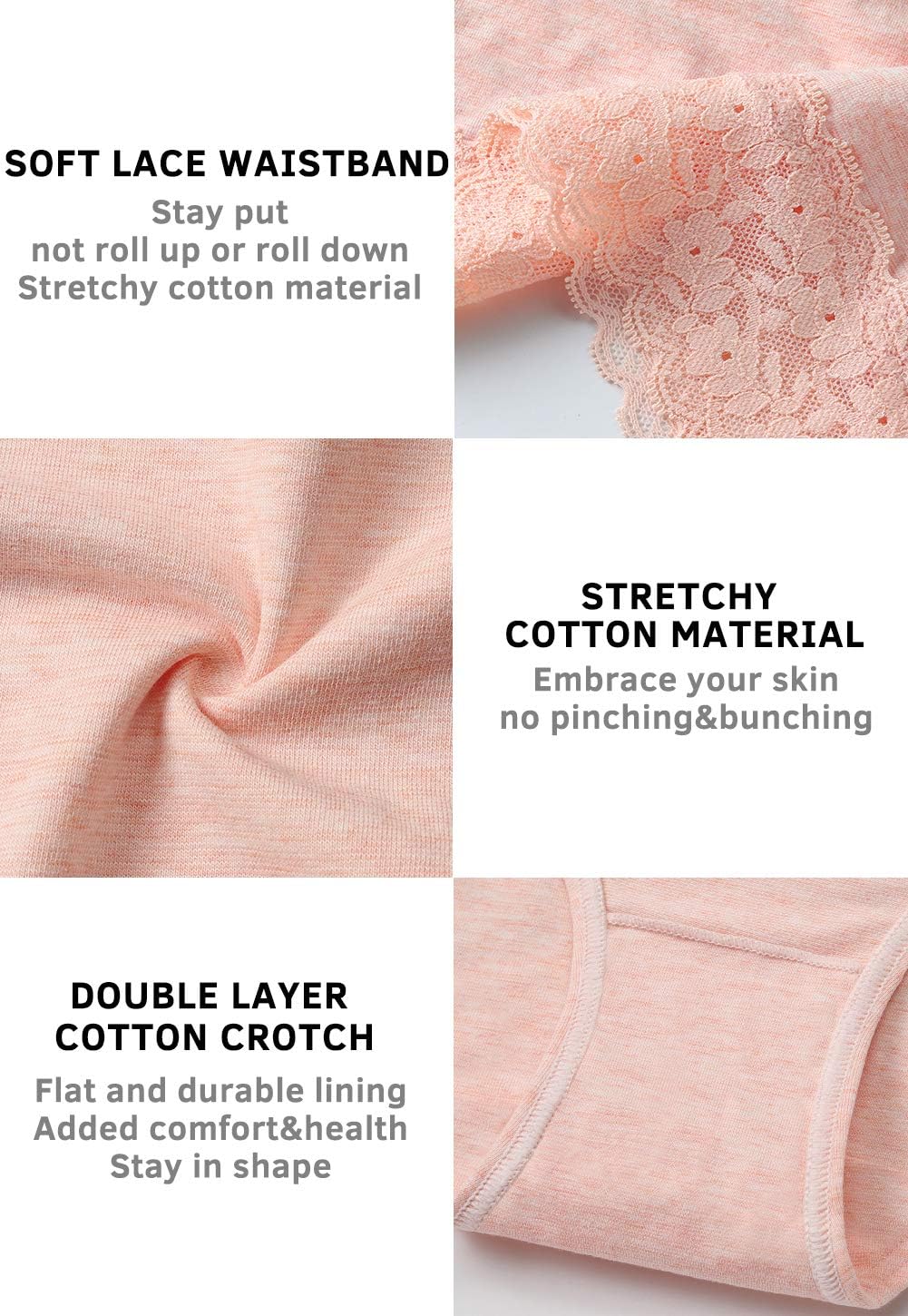 GNEPH Damen-Unterwäsche, Baumwolle, Bikini-Höschen für Damen, Unterhose, Slips, Hipster, Spitze, 5er