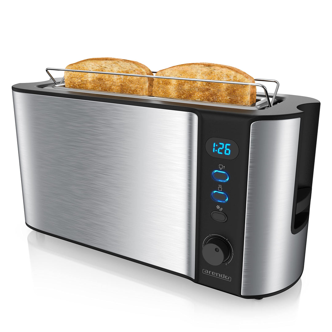Arendo - Toaster Langschlitz Edelstahl - 2 Scheiben - Defrost Funktion - Wärmeisolierendes Doppelwan