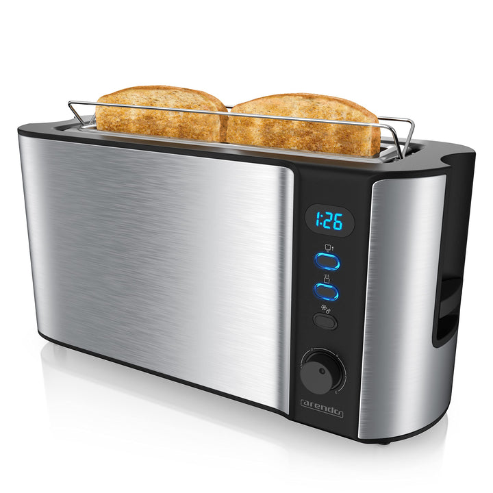 Arendo - Toaster Langschlitz Edelstahl - 2 Scheiben - Defrost Funktion - Wärmeisolierendes Doppelwan