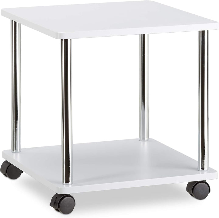 Relaxdays Beistelltisch rollbar, Allzweckwagen Holz, 4 Rollen, quadratischer Couchtisch, HxBxT: 41,5