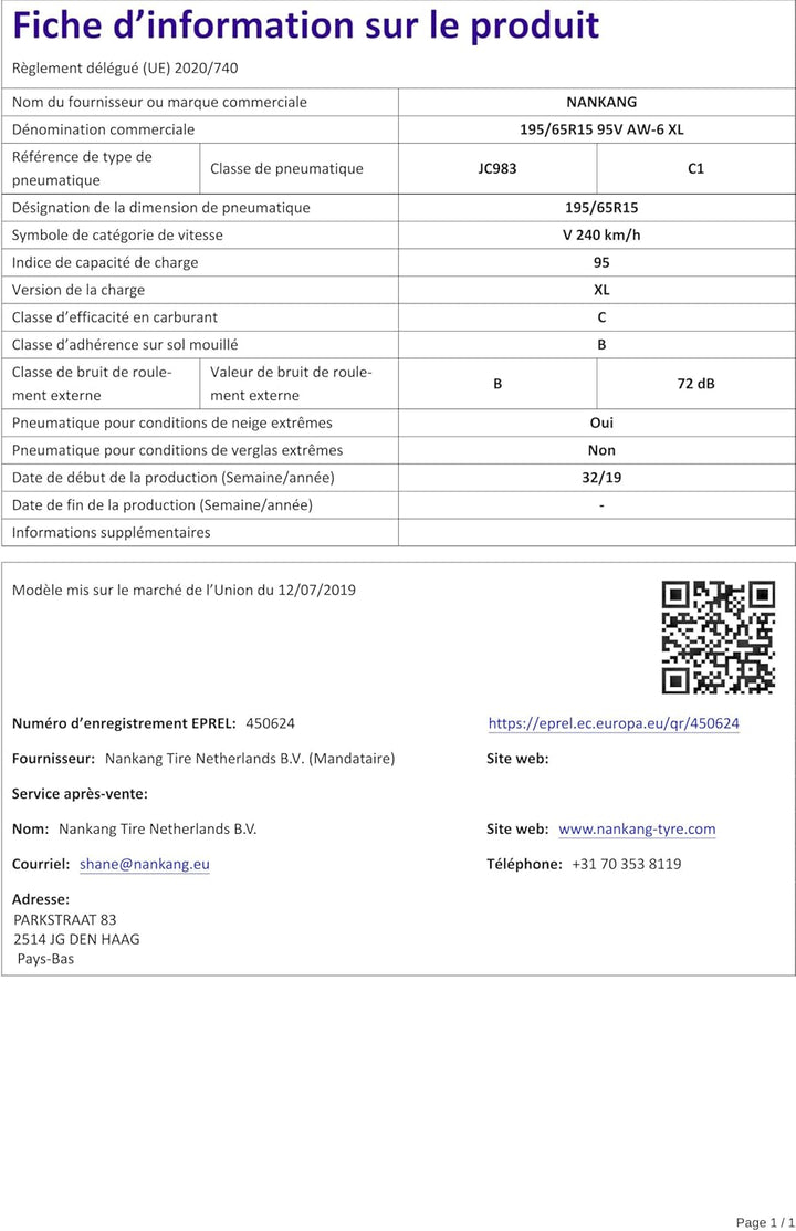 Nankang AW-6 195/65 R15 95V Ganzjahresreifen GTAM T266174 ohne Felge