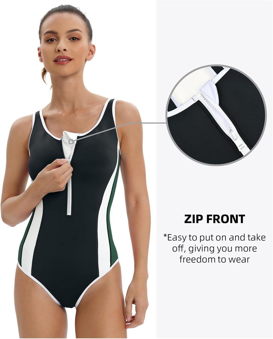 Veranobreeze Damen Sport Badeanzug Racerback Schwarz Sport Bademode 40 Dunkelgrün/Schwarz, 40 Dunkel