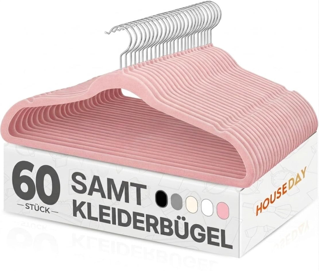 HOUSE DAY Kleiderbügel Samt 60 Stück, Kleiderbügel Platzsparend Filz Bügel - Rutschfester, Premium S