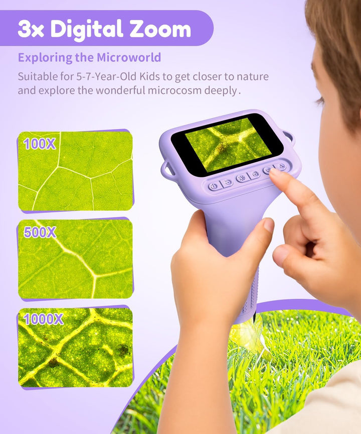 USCAMEL Digitales Mikroskop für Kinder 5-7: 1000x Handgehaltenes Mikroskop mit 2-Zoll-Bildschirm Tas