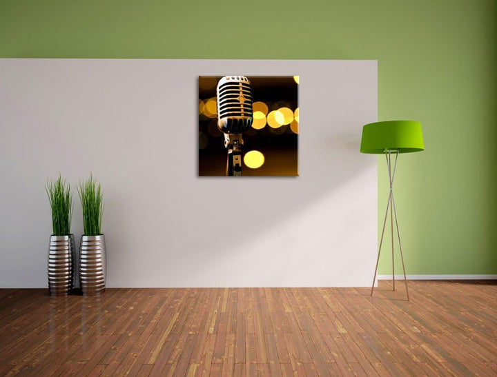 Altes Retro Mikrofon, Format: 70x70 auf Leinwand, XXL riesige Bilder fertig gerahmt mit Keilrahmen,