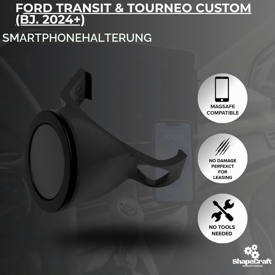 Handyhalterung für Ford Transit &amp; Tourneo Custom (ab 2024) – Fahrzeugspezifischer Clip für 13" Displ