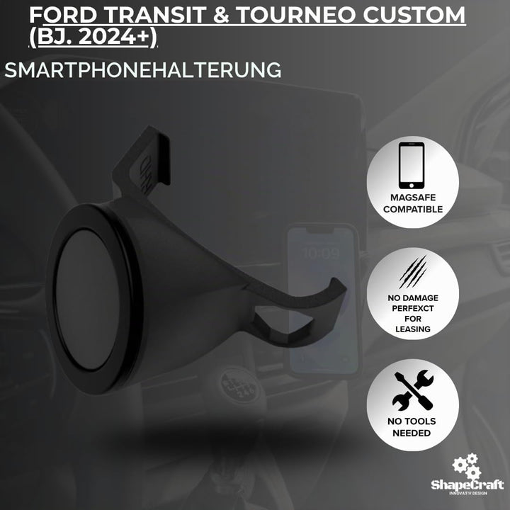 Handyhalterung für Ford Transit &amp; Tourneo Custom (ab 2024) – Fahrzeugspezifischer Clip für 13" Displ
