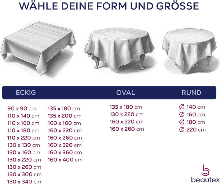 BEAUTEX fleckenabweisende und bügelfreie Tischdecke - Tischtuch mit Lotuseffekt - Tischwäsche in Lei