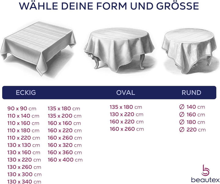BEAUTEX fleckenabweisende und bügelfreie Tischdecke - Tischtuch mit Lotuseffekt - Tischwäsche in Lei