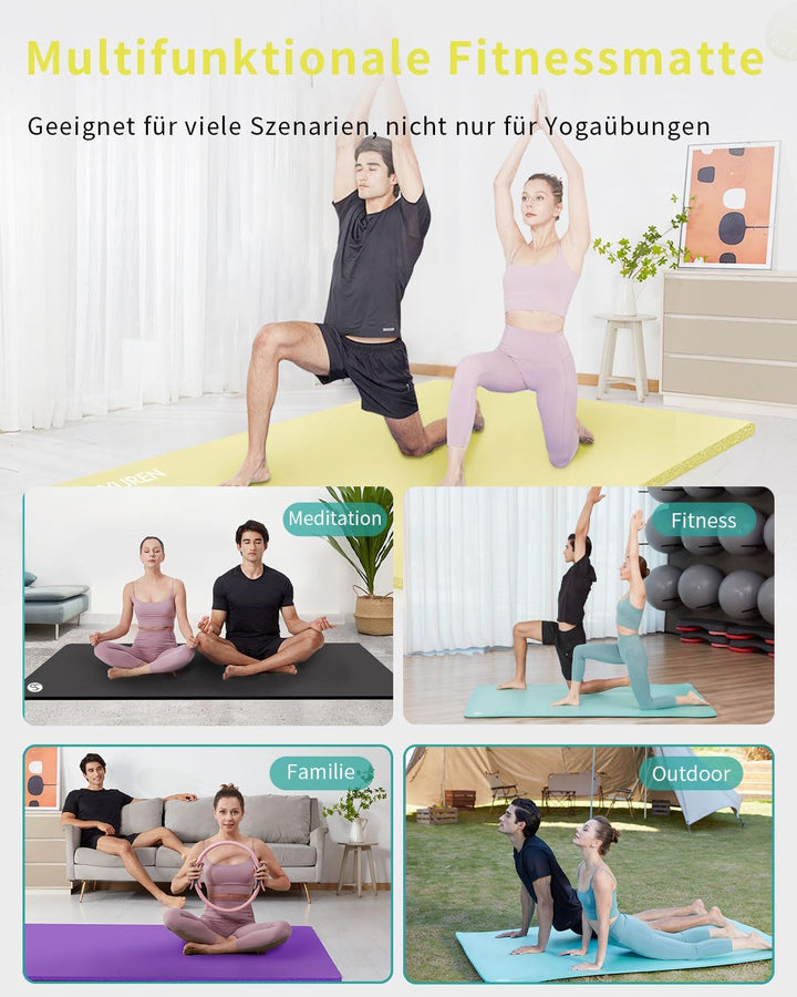 Yogamatte XXL 200x130cm NBR Gymnastikmatte 10/15/20mm Dick Fitnessmatte Extra Gross Breit Sportmatte