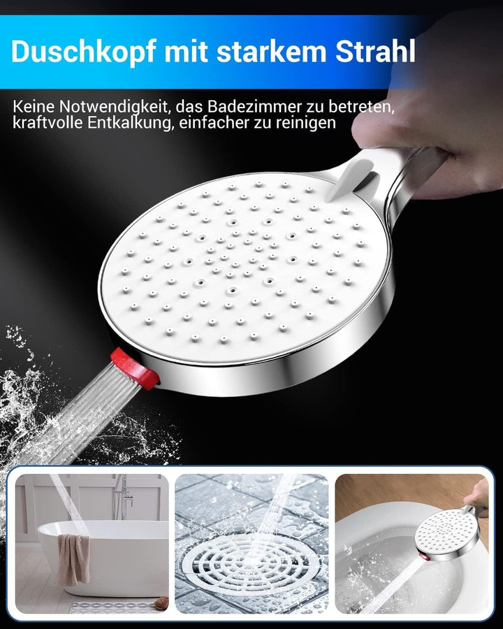 Duschkopf mit Hochdruckschlauch – SREWOHS Duschkopf spart Wasser, gegen Kalk, Regendusche mit 5 Arte