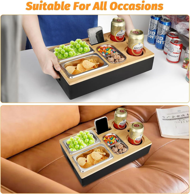 Auauraintt Sofa Tablett, Couchbar Snackbox, Mit Snackschalen Aus Edelstahl,mit Abnehmbarer Deckel, d
