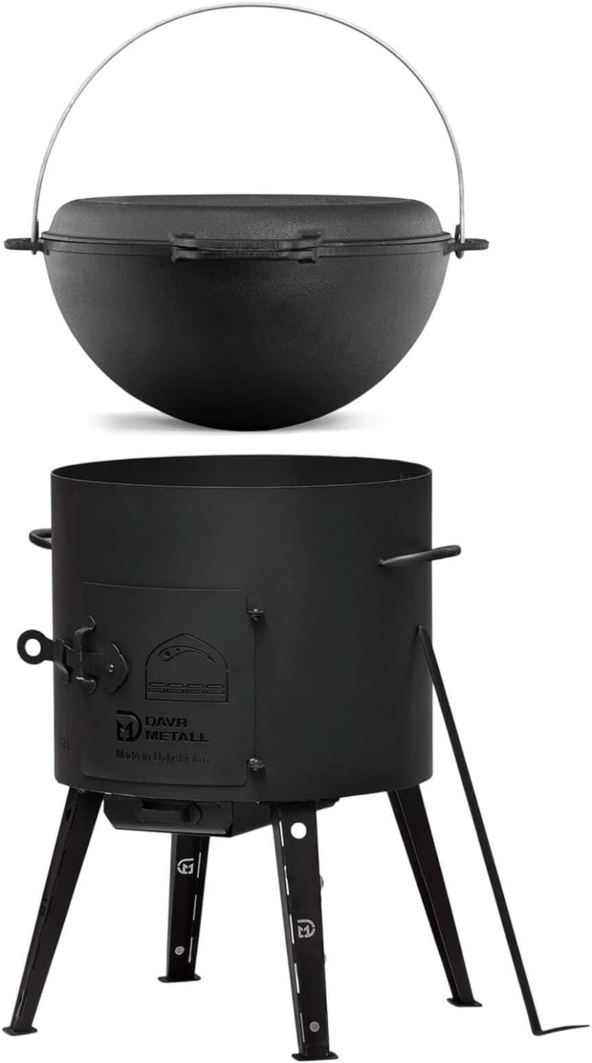 15L Kazan mit Ø40 Uchag Utschak Utschag 2mm stahl Kessel mit Deckel-Grillpfanne aus Gusseisen Kasan
