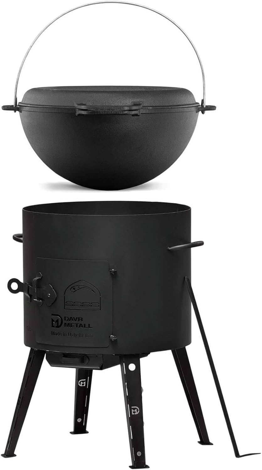 12L Kazan mit Ø40 Uchag Utschak Utschag 2mm stahl Kessel mit Deckel-Grillpfanne aus Gusseisen Kasan