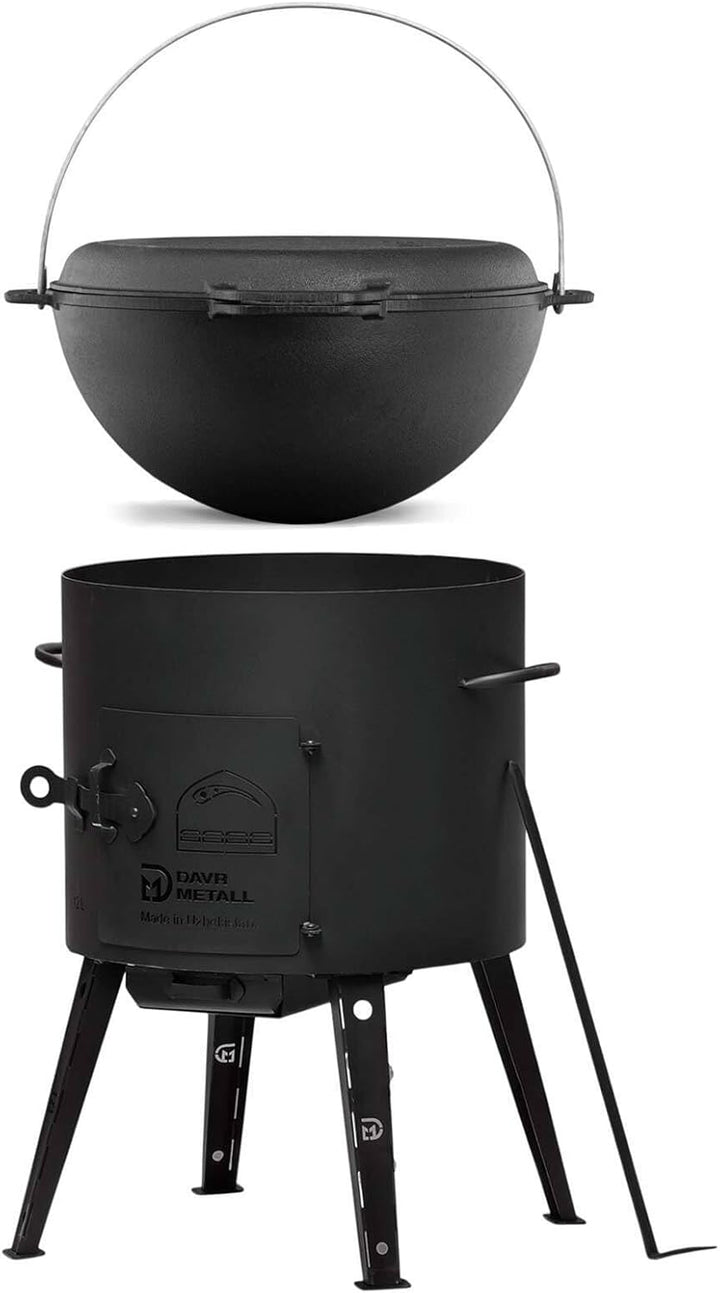 12L Kazan mit Ø40 Uchag Utschak Utschag 2mm stahl Kessel mit Deckel-Grillpfanne aus Gusseisen Kasan