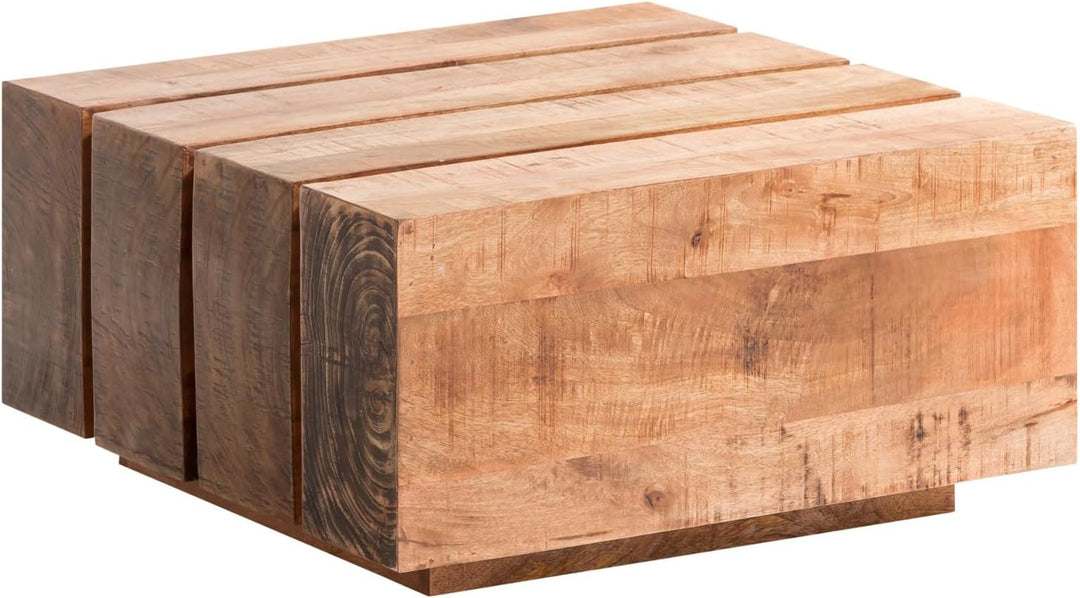 Woodkings Couchtisch Dakota | 70x70 aus rustikalem Massivholz | Balkentisch für das Wohnzimmer | Lan