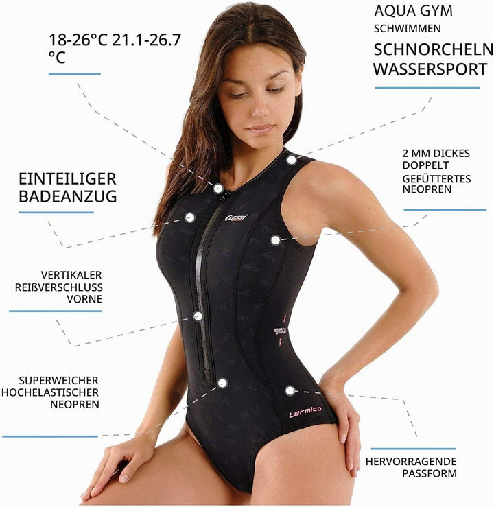 Cressi Termico Long Sleeve Lady Swimsuit Schwarz/Rosa/Weiss M Standard, Schwarz/Rosa/Weiss M Standar