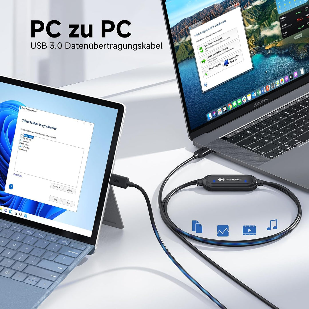 Cable Matters USB 3.0 PC zu PC USB Link Kabel 2m (USB Datenkabel/PC zu PC linkkabel) für Windows und