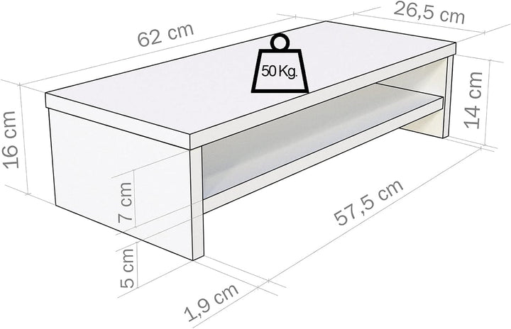 Henor, Monitorständer mit Mittelablage, TV-Bildschirmerhöhung, in FSC® Holz, 62 x 26,5 x 16 cm. Trag
