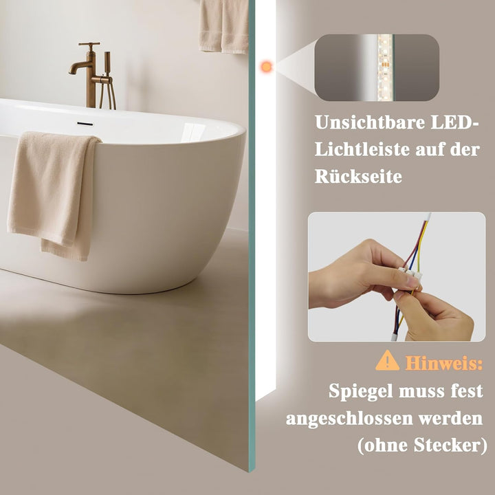 Archaluxe Badspiegel-mit-Beleuchtung 50x70cm - Badezimmerspiegel LED Badezimmer Spiegel mit Beleucht