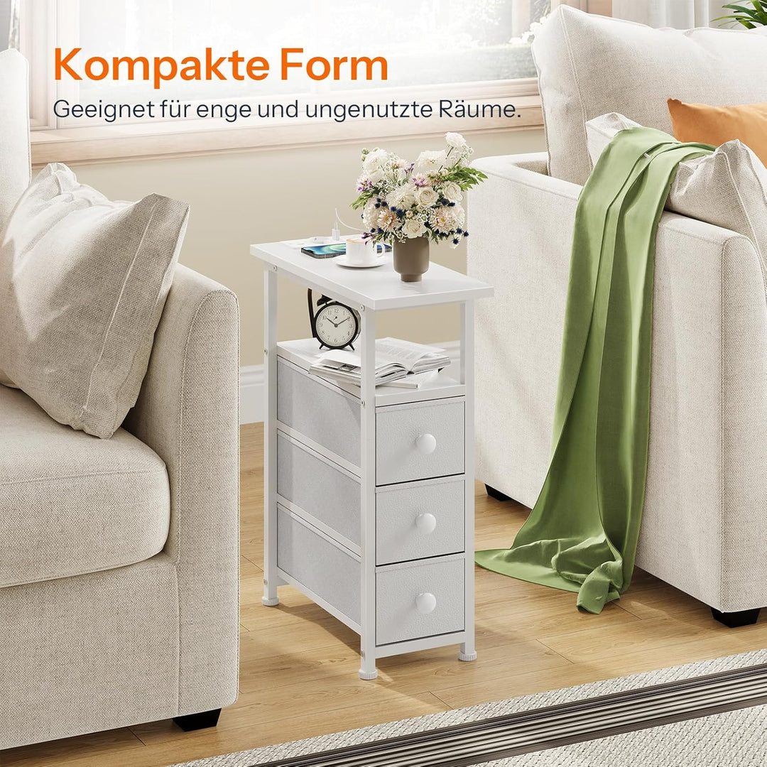 HOOBRO Nachttisch mit Ladestation, 1 Standardsteckdose, 2 USB-Anschlüsse, schmaler Beistelltisch, 3