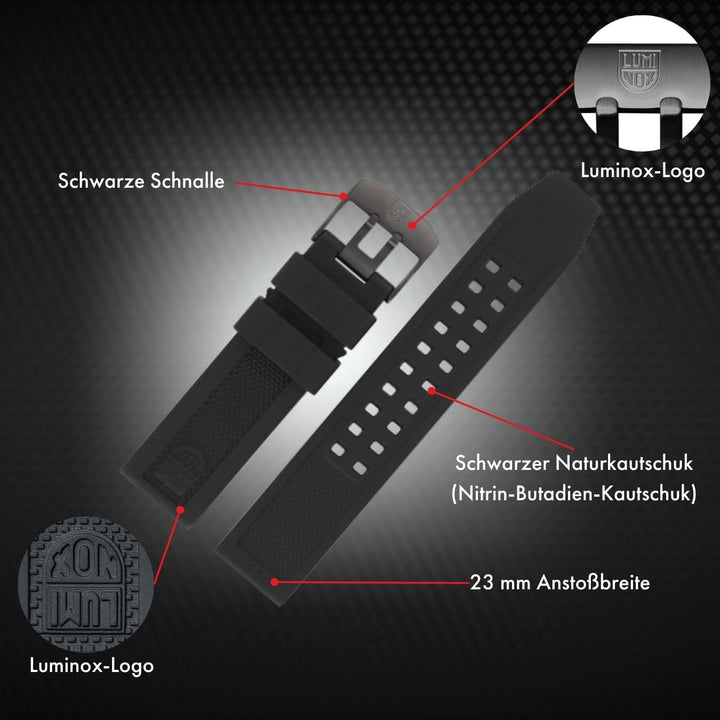 Luminox Uhrenarmband FPX.3000.21H.2.K - 21mm Schwarzes Ersatzarmband aus Gummi mit Edelstahl Dornsch