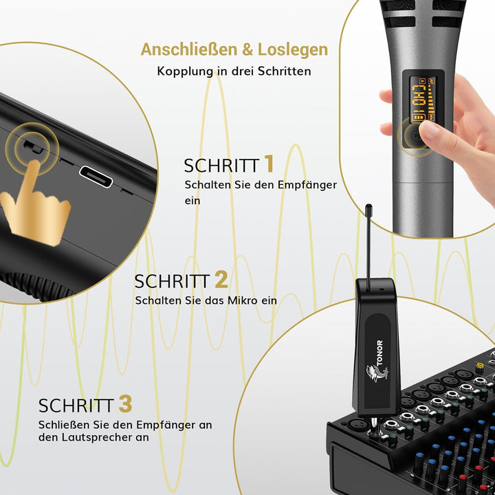 TONOR Mikrofon kabellos, drahtloses Funkmikrofon Wireless Microphone Handmikrofon dynamisch Microfon