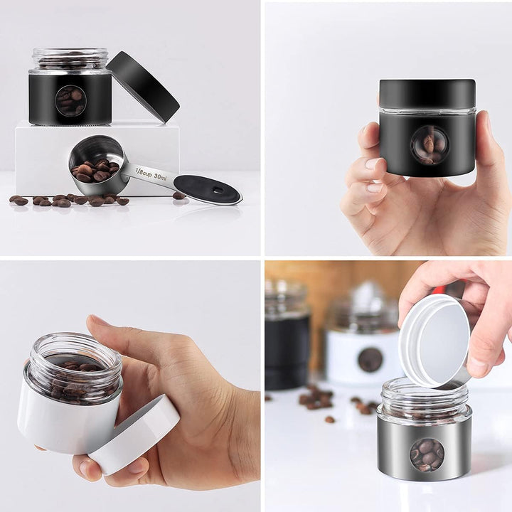 Kaffeedose, Reisedose, Mini-Frischhaltedose, luftdicht, Edelstahl und Glas, ideal für Kaffeebohnen u