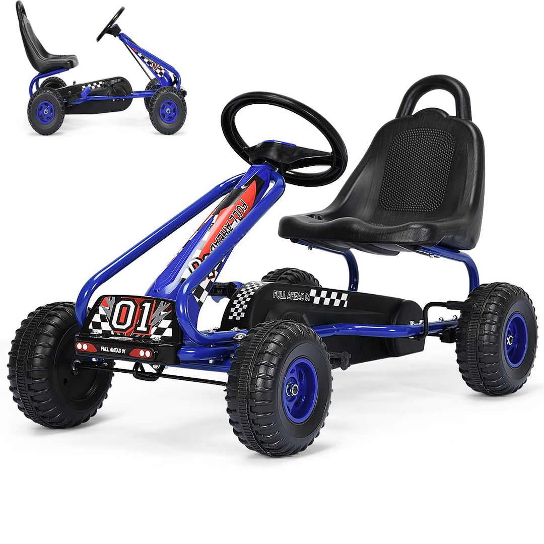 SOARS Gokart, Tretauto mit verstellbarem Sitz & Fusspedal, Go Kart mit Handbremse, Kinderspielfahrze