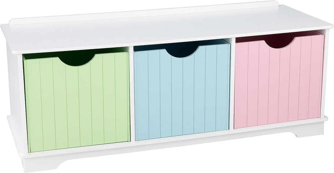 KidKraft Nantucket Aufbewahrungsbank aus Holz in Pastellfarben mit 3 Schubladen, Kinderregal Spielze