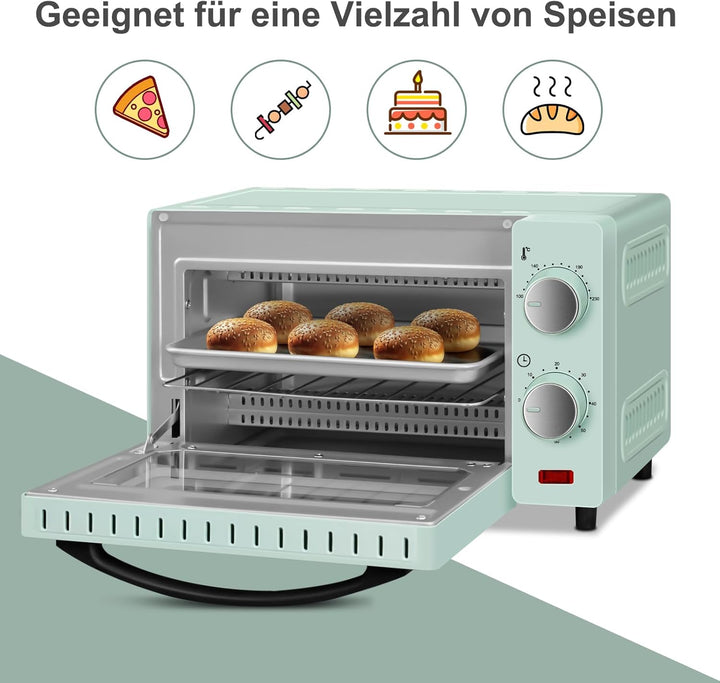 WANNYTON Minibackofen, Backofen 10 L, 650 Watt, 100-230 °C Timer 0-60 Min. inkl. Backblech Grillrost