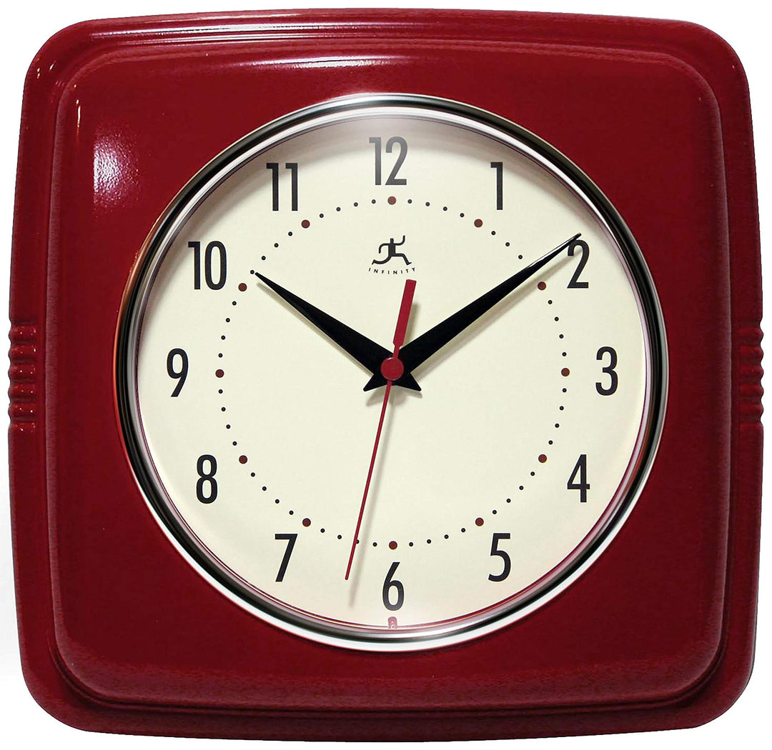 Infinity Instruments Quadratische Wanduhr mit Quarz-Uhrwerk, geräuschlos, 22,9 cm Antik rot, Rot